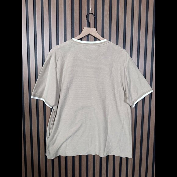 Ted Baker Shirt 6 / XXL Mens Beige Short Sleeve Bowker Textured White Trim - Picture 1 of 3